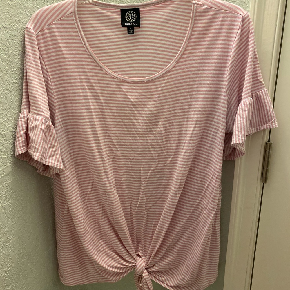 Pink and white stripe tie tee